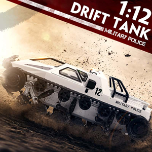  ماشین کنترلی شارژی تانک پلیس آفرود سفید آب و خاک Remote Control Off-Road Police Tank 1:12 -اسباب بازی